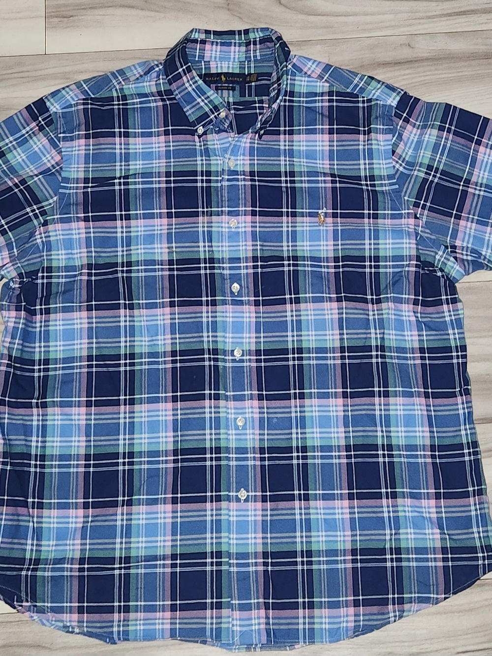 Polo Ralph Lauren Short Sleeve Button-Up Shirt  Blue White Pastel Pink plaid XXL